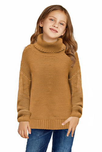 Khaki Turtleneck Knitted Girls Sweater TZ27017-16