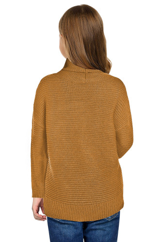 Khaki Turtleneck Knitted Girls Sweater TZ27017-16