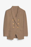 Khaki Turn-Down Collar Buttons Blazer with Pockets LC852062-16