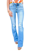 Button-fly Distressed High Rise Flare Jeans LC783653-4