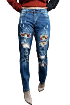 Western Pattern Patchwork High Rise Distressed Jeans LC784016-4