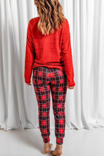 Red Plaid Two Pieces Loungewear LC4512268-3