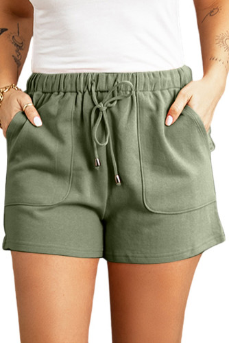 Army Green Drawstring Elastic Waist Pocketed Shorts LC73774-9