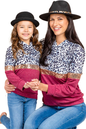 Mommy & Me Leopard Sequin Patchwork Girl's Hoodie TZ25545-3