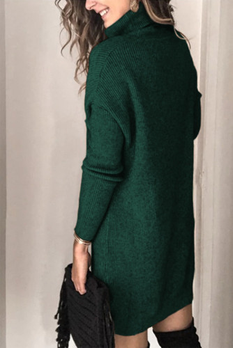 Green Turtleneck Long Sleeve Knitted Sweater Dress LC227703-9