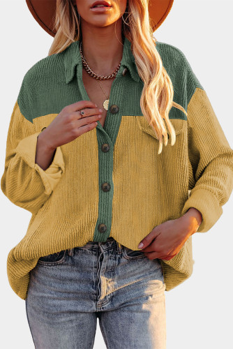 Yellow Buttoned Color Block Corduroy Jacket LC8511942-7