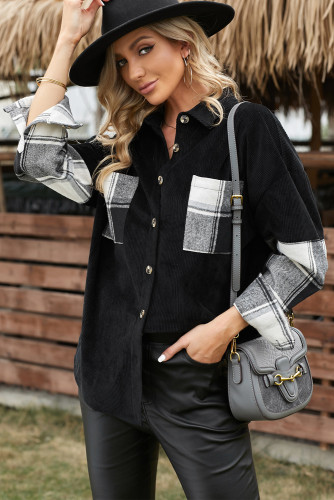 Plaid Splicing Button-up Corduroy Jacket LC8512005-2