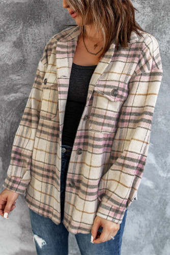 Pocketed Button-up Long Sleeve Plaid Jacket LC8511890-18