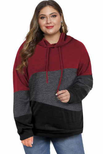 Red Lucky Break Color Block Plus Size Hoodie LC252855-3