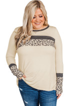 Plus Size Leopard Stitching Long Sleeve Top LC25112254-18
