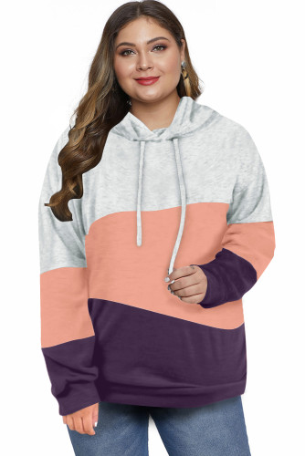 Pink Lucky Break Color Block Plus Size Hoodie LC252855-10
