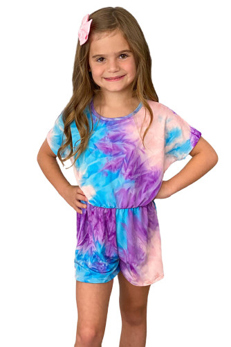 Purple Tie-dye Short Sleeve Little Girl Romper TZ64021-8