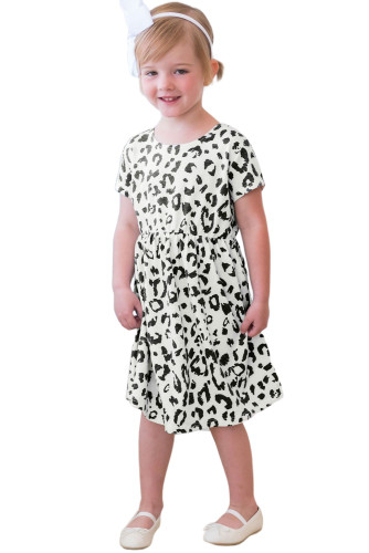 Girl's Leopard Print Crew Neck High Waist Midi Dress TZ61368-20