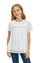 White Swiss Dot Print Hollow Out Girl's T-shirt TZ25335-1