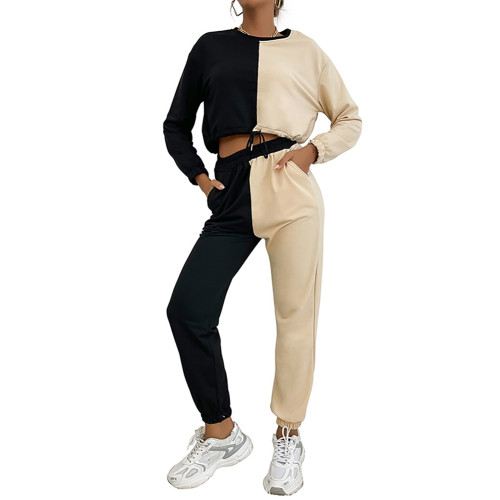Apricot Contrast Black Sweatshirt with Pant Set TQF711005-18