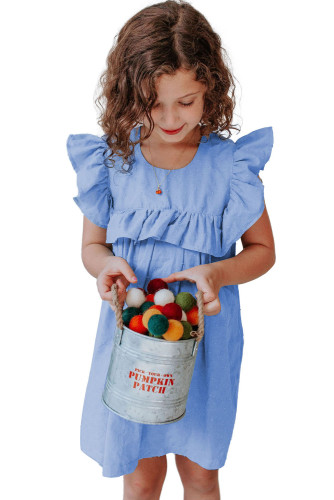 Sky Blue Swiss Dot Pattern Ruffles Little Girl Dress TZ61354-4