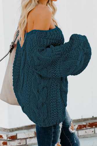 Dark Blue Bubblegum V-Neck Braided Knit Sweater LC270035-4