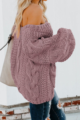 Pink Bubblegum V-Neck Braided Knit Sweater LC270035-1010