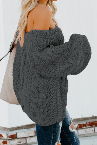 Dark Gray Bubblegum V-Neck Braided Knit Sweater LC270035-1011