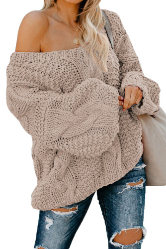 Apricot Bubblegum V-Neck Braided Knit Sweater LC270035-18