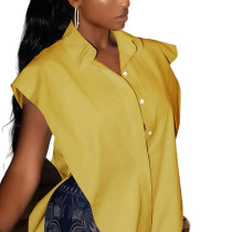 Yellow Button-up Irregular Sleeveless Shirt Vest TQK220065-7