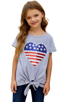 Mommy and Me Patriotic Flag Sequin Heart Applique Knot Top TZ25212-11