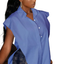Blue Button-up Irregular Sleeveless Shirt Vest TQK220065-5