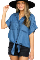 Blue Pocketed Denim Short Sleeve Shirt LC2552122-5