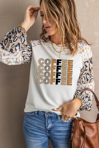 Beige COFFEE Leopard Color Block Long Sleeve Top LC25113795-15