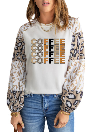 Beige COFFEE Leopard Color Block Long Sleeve Top LC25113795-15
