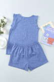 Sky Blue Solid Color Girl's Ruffle Tank and Drawstring Shorts Set TZ002-4