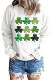 White St. Patrick's Day Clover Print Long Sleeve Sweatshirt LC25311685-1