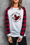 White Valentine Letter Heart-shaped Print Plaid Long Sleeve Sweatshirt LC25311644-1