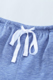 Sky Blue Solid Color Girl's Ruffle Tank and Drawstring Shorts Set TZ002-4