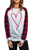 Valentine Heart Print Plaid Long Sleeve Pullover Sweatshirt LC25311602-1