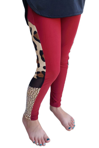 Red Kid's Leopard Patchwork High Waist Skinny Leggings TZ77020-3