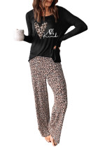 Leopard Heart Be Kind Print Long Sleeve Top and Pants Lounge Wear LC4512287-20