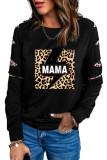 Black MAMA Leopard Lightning Print Cut-out Long Sleeve Sweatshirt LC25311678-2