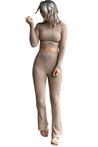Ribbed Knit Long Sleeve Crop Top and Pants Set LC622359-17