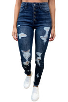High Rise Multi Button Ripped Jeans LC783532-5