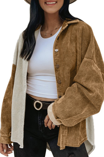 Brown Colorblock High Low Distressed Corduroy Jacket LC8511874-17
