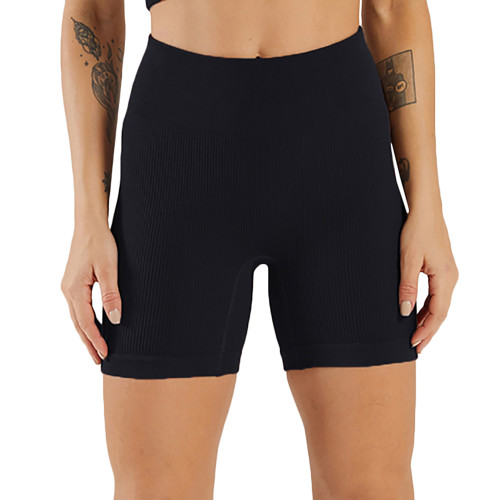 Black Seamless Nylon Sports Shorts TQK530026-2