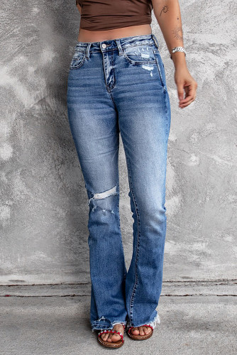 Blue Distressed Flare Jeans LC783612-5