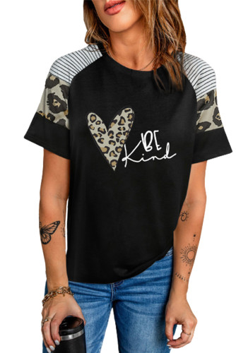Letter Heart Print Leopard Striped Color Block Short Sleeve T-shirt LC25213800-2