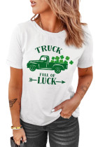White St. Patrick's Day Clover Letter Car Print Graphic Tee LC25213989-1