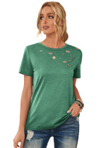 Green Holes Crew Neck Cotton Mixed T-shirt LC2522336-9