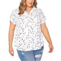 White Digital Print Plus Size Button Shirt TQK210897-1