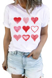 White Valentine Heart Print Crewneck Short Sleeve Graphic Tee LC25214007-1