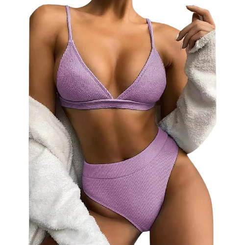 Solid Purple Rib Fashion Bikini Set TQK610284-8
