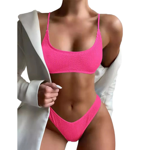 Rosy Solid Spaghetti Strap 2pcs Bikini Set TQK610285-6